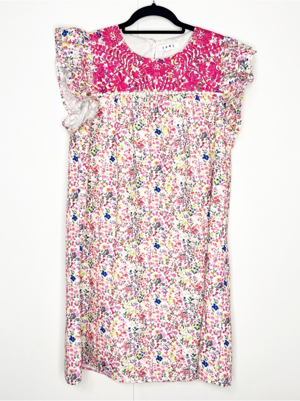 THML Embroidered Floral Dress Ruffle Sleeves
